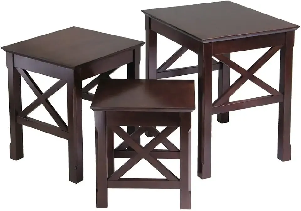 Solid Wood Nesting Tables Set of 3 with Stackable Design, Space Saving Nesting End Tables in Cappuccino Finish for Living Room Or Bedroom