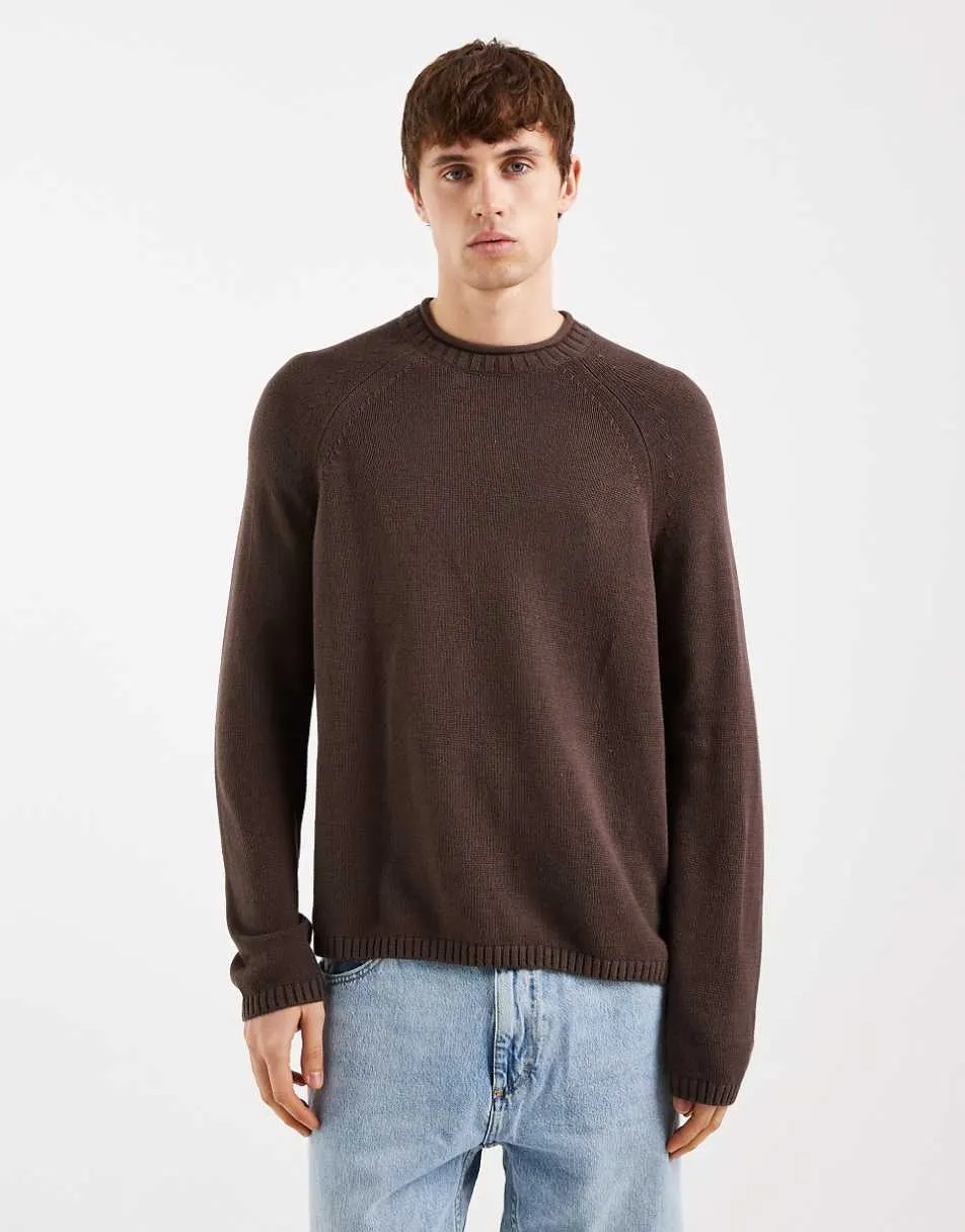 Holliter mockneck light knit jumper in brown