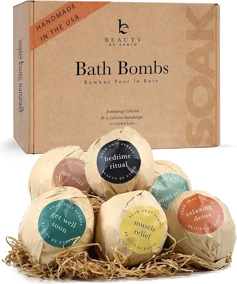 Bath Bombs Gift Set, USA Made with Organic & Natural Ingredients, Christmas Stocking Stuffers for Women & Men, Relaxing Spa Gifts, Wife Stocking Stuffers