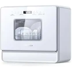 AIRMSEN Countertop Dishwasher Complete 2-Level Rack, Portable Dishwashers with 5L Built-in Water Tank, 3-Spray Arms & 12H Delay Start, No Hookup Needed, A01, White