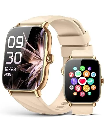 Kriutefy Smart Watches Fitness Tracker for Women Men with Step Counter, Sleep Calorie Monitor, Pedometer, IP68 Waterproof, Smartwatch with 120+ Sports for iPhone Android (Gold)