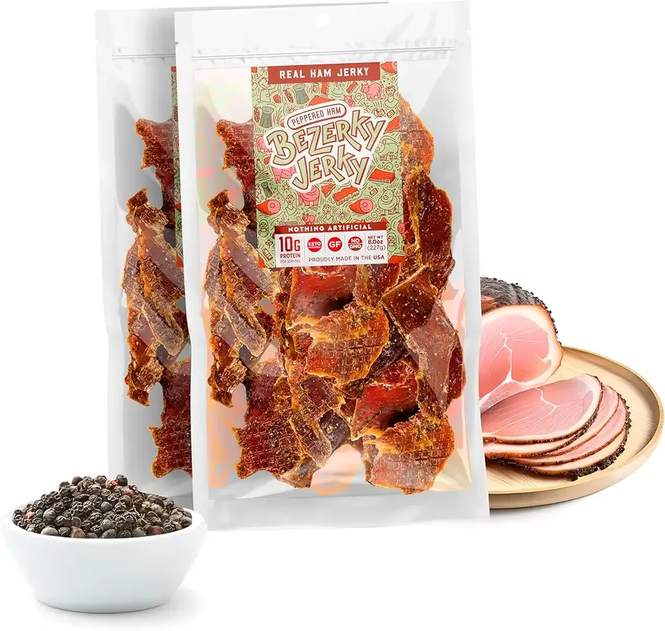 Old Fashioned Real Ham Jerky | Peppered Ham | No Artificial Sweeteners | Keto-Friendly | High Protein Meat Snack | Gluten-Free | Small Batch Handcrafted | Bezerky Jerky | 16 ounce (Pack of 1)