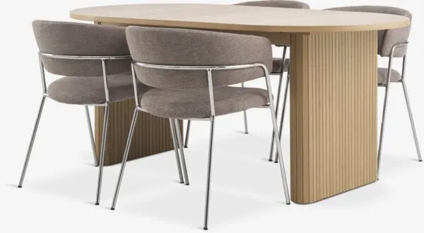LYNGVIG + RAMSING LYNGVIG L180/260 naturel eiken + 4 RAMSING beige/chroom