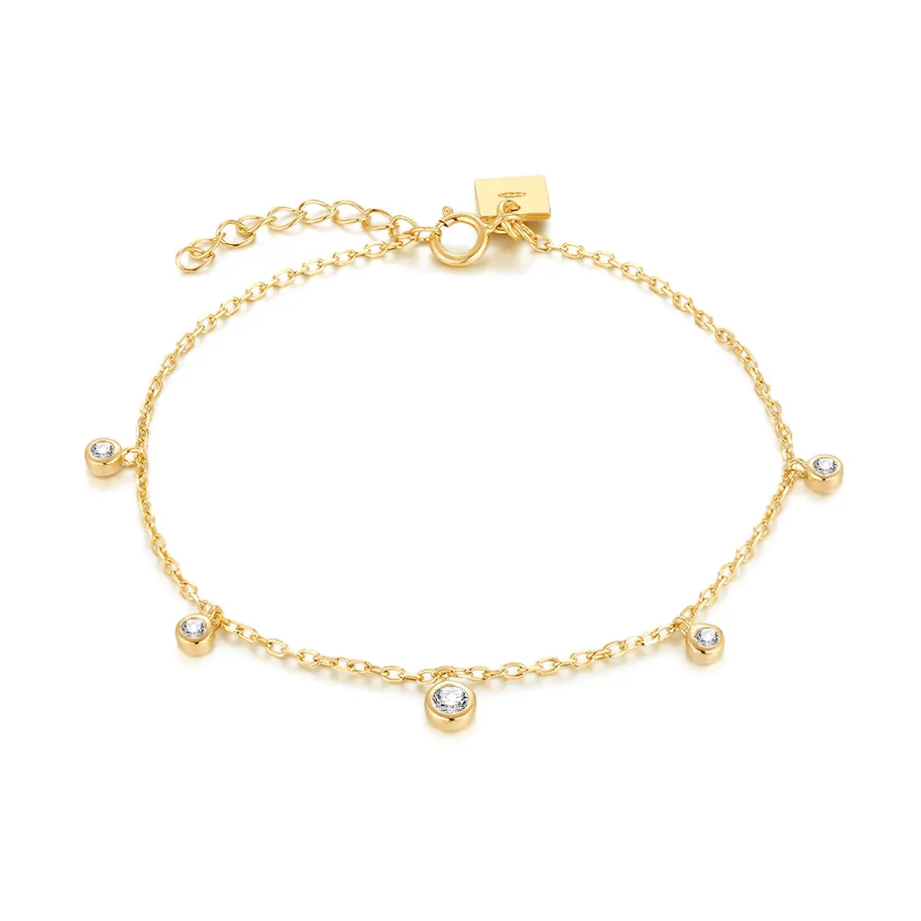 Armband in 18kt verguld zilver, 5 zirkonia