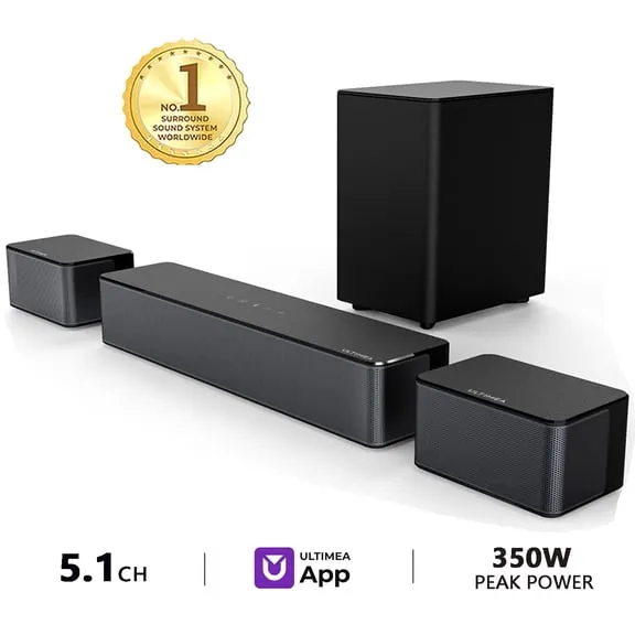 Best seller ULTIMEA 5.1 Surround Sound Bar, Virtual Surround Sound System, 350W Sound bar for TV with Wireless Subwoofer and Rear Speakers, 3D Surround and Bass Adjustable, Poseindon M3T $119.99 Was $199.99
