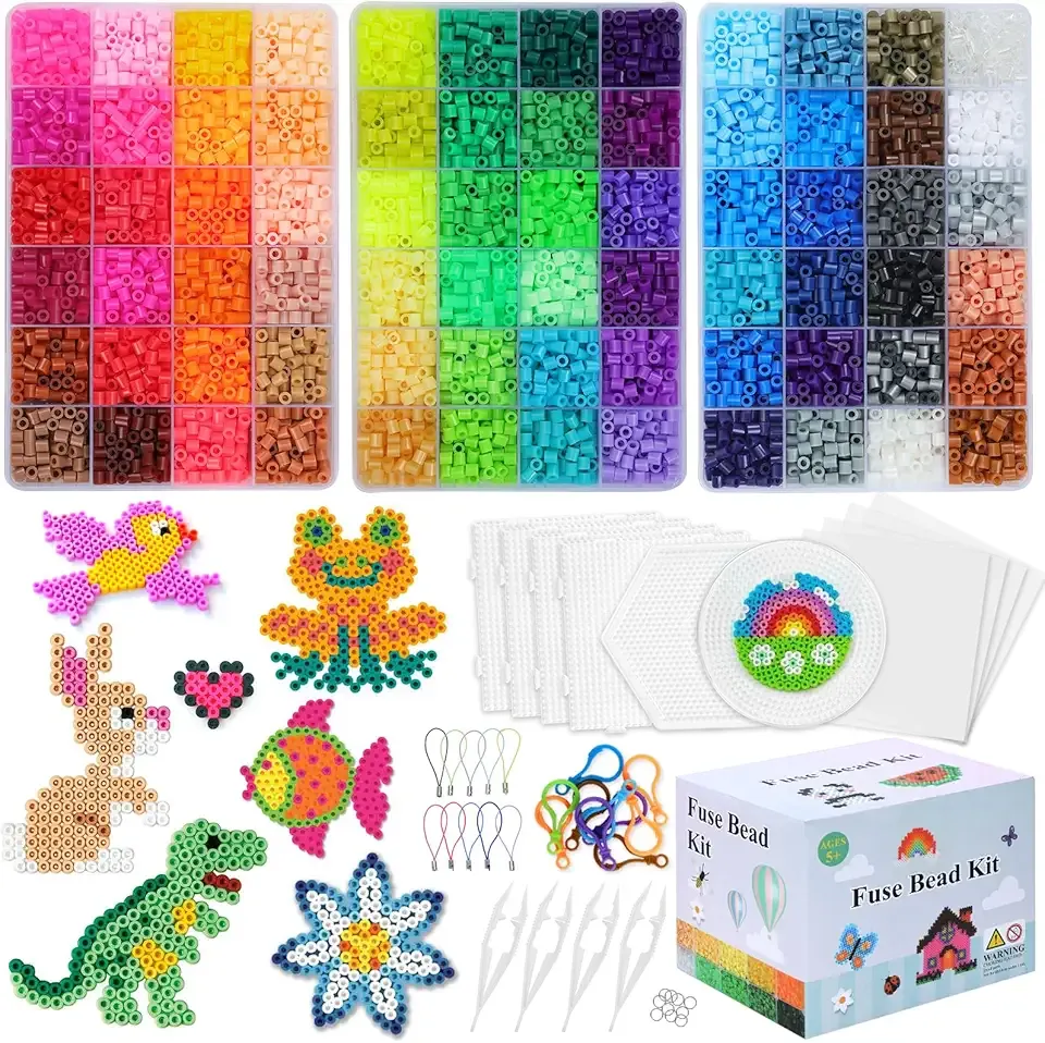 QUEFE Fuse Beads Kit 15000 Pcs 72 Colors 5mm Beads Craft Kit Including Pegboard, Melting Beads, Ironing Paper, Tweezers & Colorful Hooks, Christmas Home School Arts and Crafts Supplies for Girls