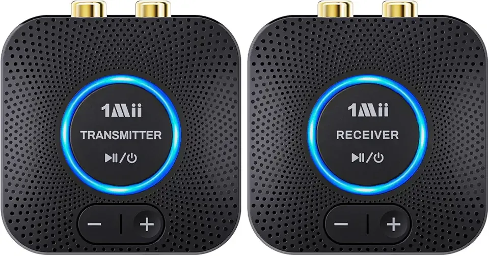 1Mii 2.4GHz Wireless Audio Transmitter Receiver Set (1 TX+1 RX) for TV, 262Ft/80M Long Range 25ms Low Latency with AUX RCA in/Out, Wireless Audio Adapter for TV PC Powered Speaker Amplifier Soundbar