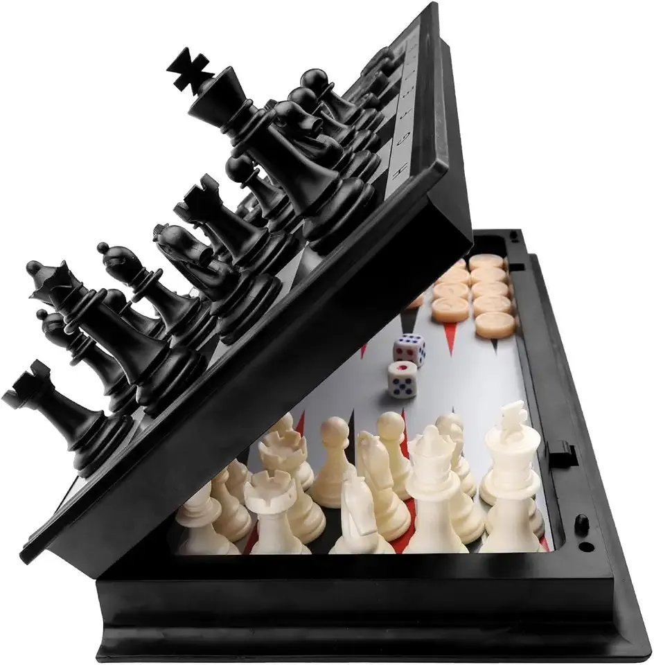 KAILE 13" Magnetic Chess Sets, 3 in 1 Travel Chess Checkers Backgammon Set with Folding Case