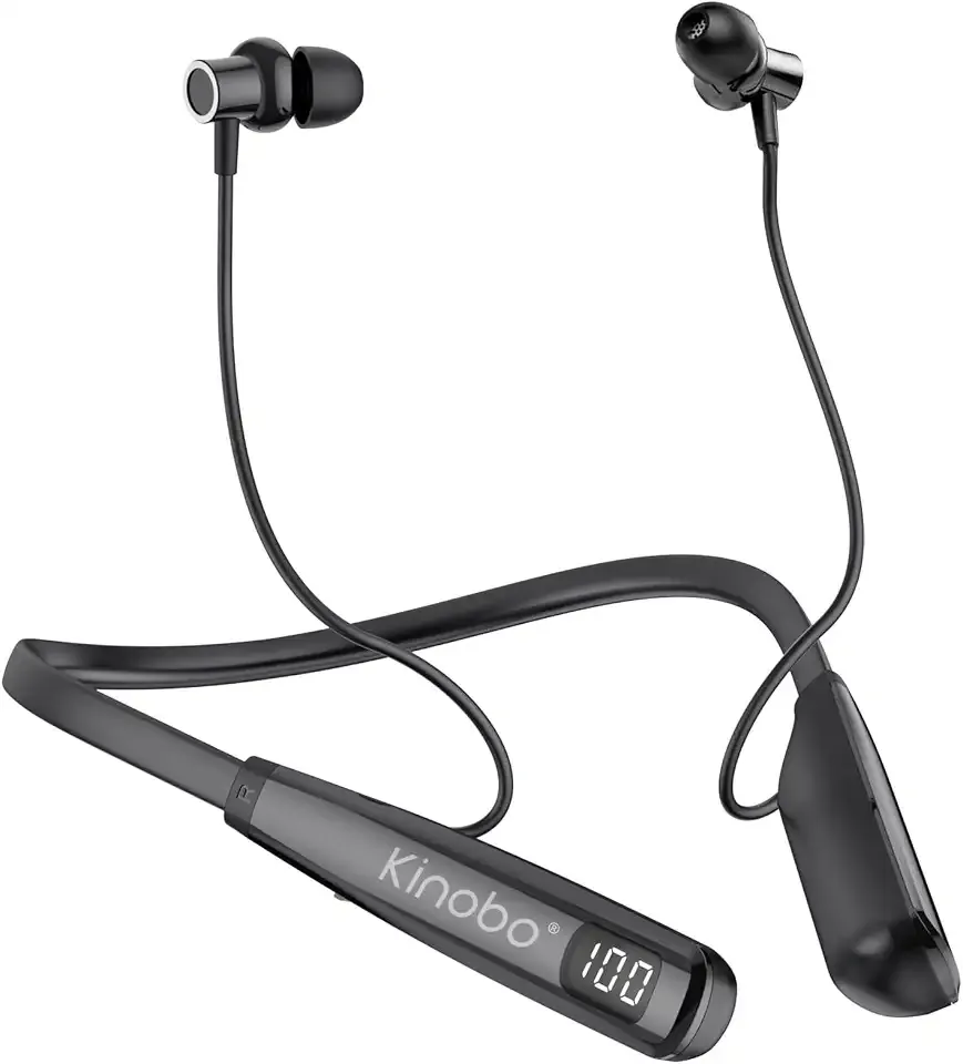 Kinobo Neckband Bluetooth Headphones, 6.0 Bluetooth 100 Hours Playtime，IPX7 Sports Waterproof Earbuds with Microphone Noise Cancelling with HiFi Speakers Multiple Switchable Sound Modes