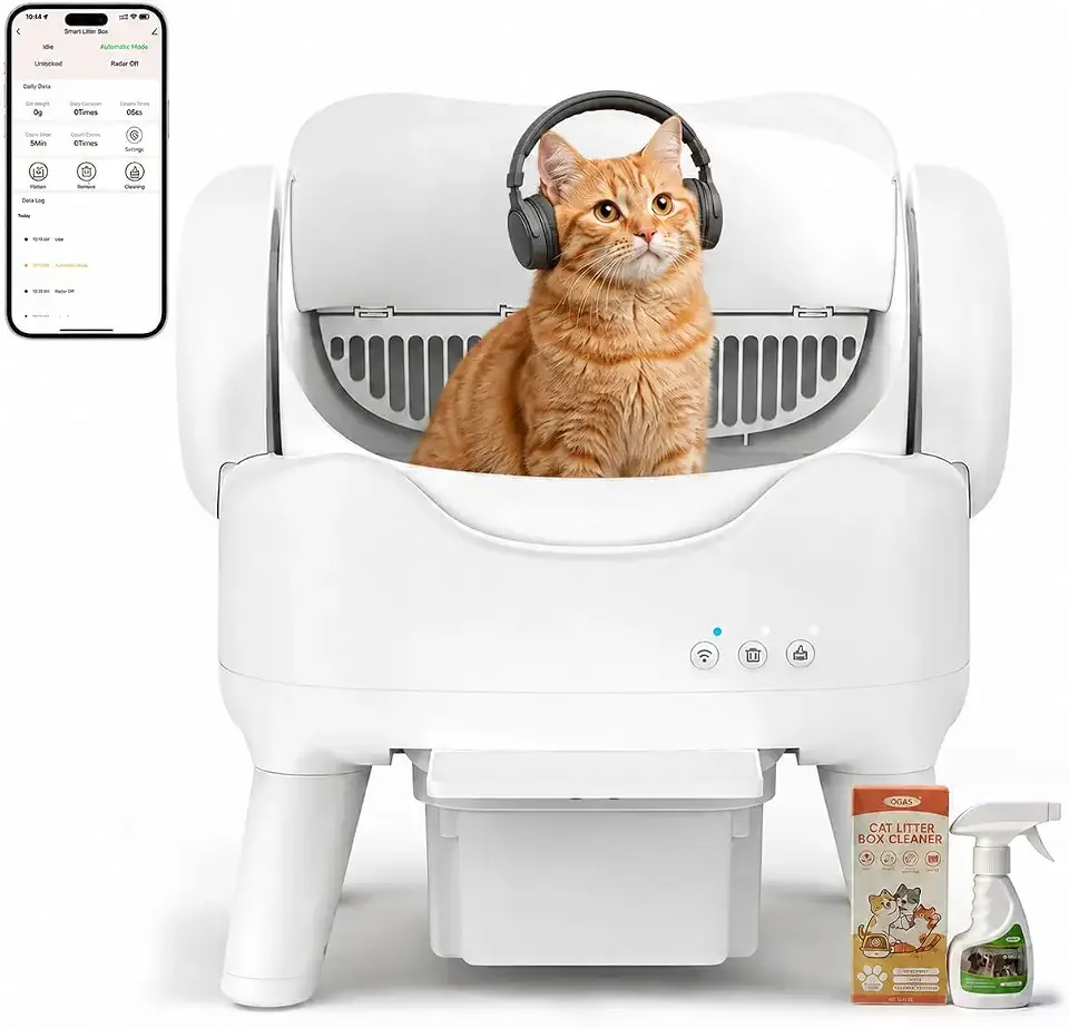RPZ Self Cleaning Litter Box with APP, Automatic Litter Box for Cats | Open Entry for Large Cats, Tracks Weight & Visits, Touch-Stop Safety, Remote Cleaning, Large Waste Drawer
