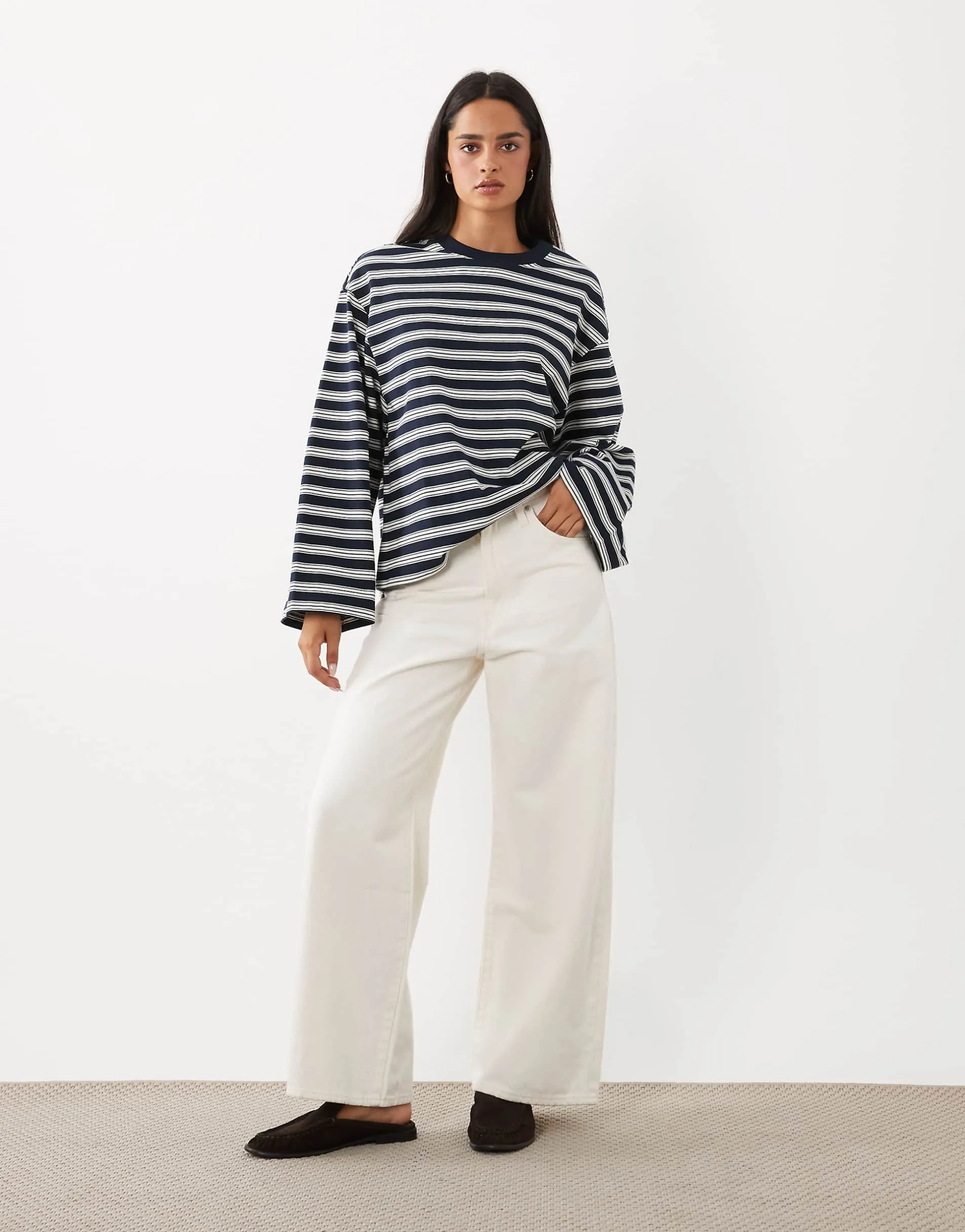 Gina Tricot pure cotton basic long sleeve t-shirt in navy stripe