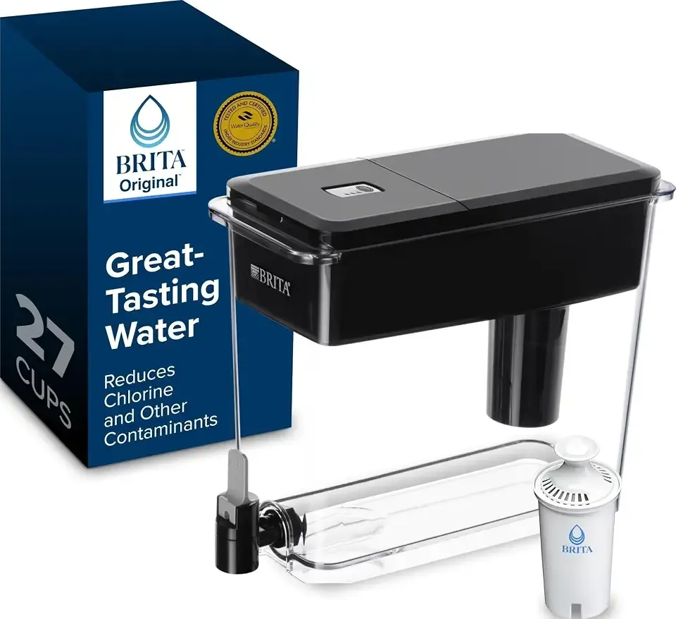 Brita X-Large 27 Cup Water Dispenser, Includes 1 Filter, Black | WQA and NSF/ANSI Certified, Reduces Chlorine, Copper, Mercury & Cadmium, Lasts 2 Months, Household Essential