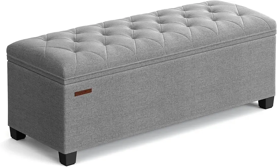 Storage Ottoman Bench, Foot Rest with Legs, 15.7 x 43.3 x 15.7 Inches, End of Bed Bench, Storage Chest, Load up to 660 lb, for Living Room, Bedroom, Entryway, Light Gray ULSF088G02