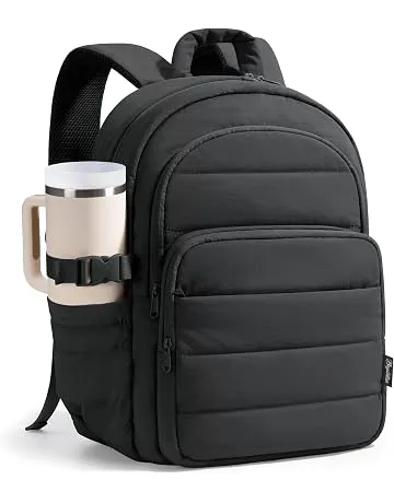 Bagstellar Laptop Backpack for Women, Lightweight College Travel Backpack | Puffer 15.6" Computer Back Pack w/ Double Zipper, Giant Tumbler Holder, Water Resistant Puffy Work Bookbag for Teacher Nurse