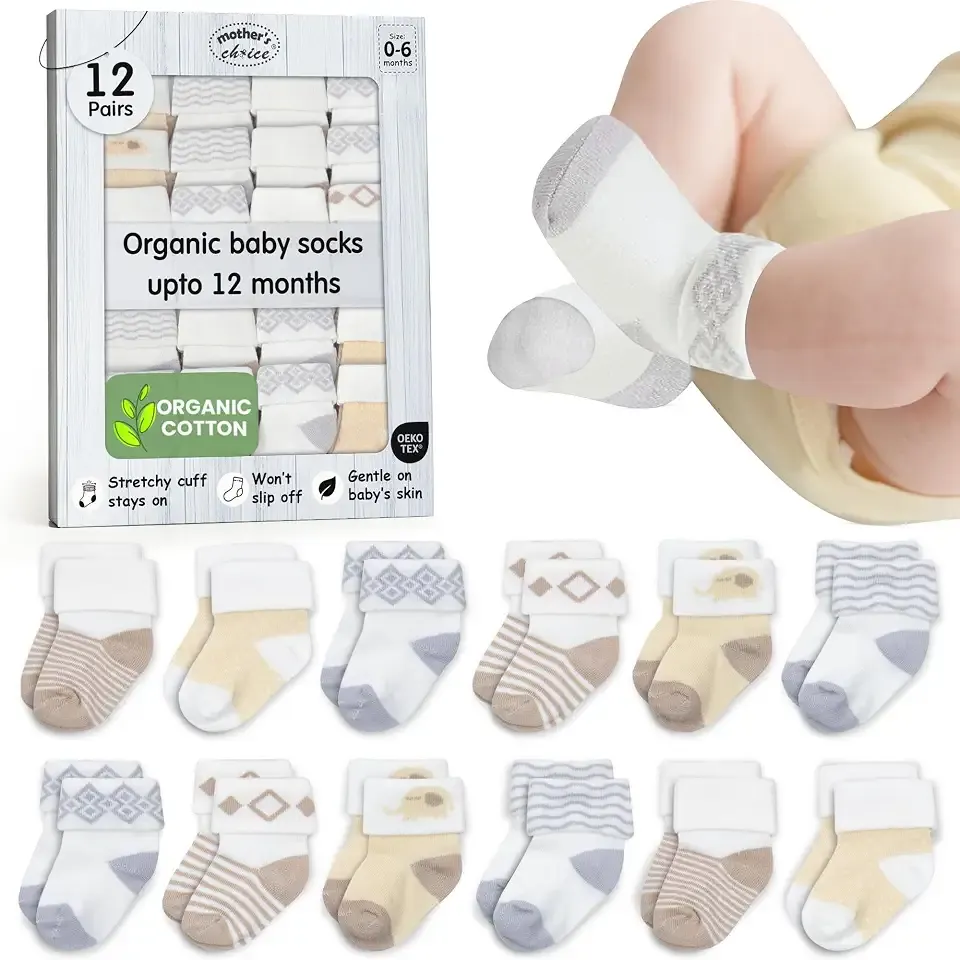 OEKO-TEX Organic Cotton Blend 12 Newborn Baby Socks 0-6 M Unisex Registry | Oeko-Tex Certified, Ankle Socks, 12 Pairs, Baby Socks With Grips, Baby Girl Socks, Brown Socks, Unisex Design, 0-6 Months