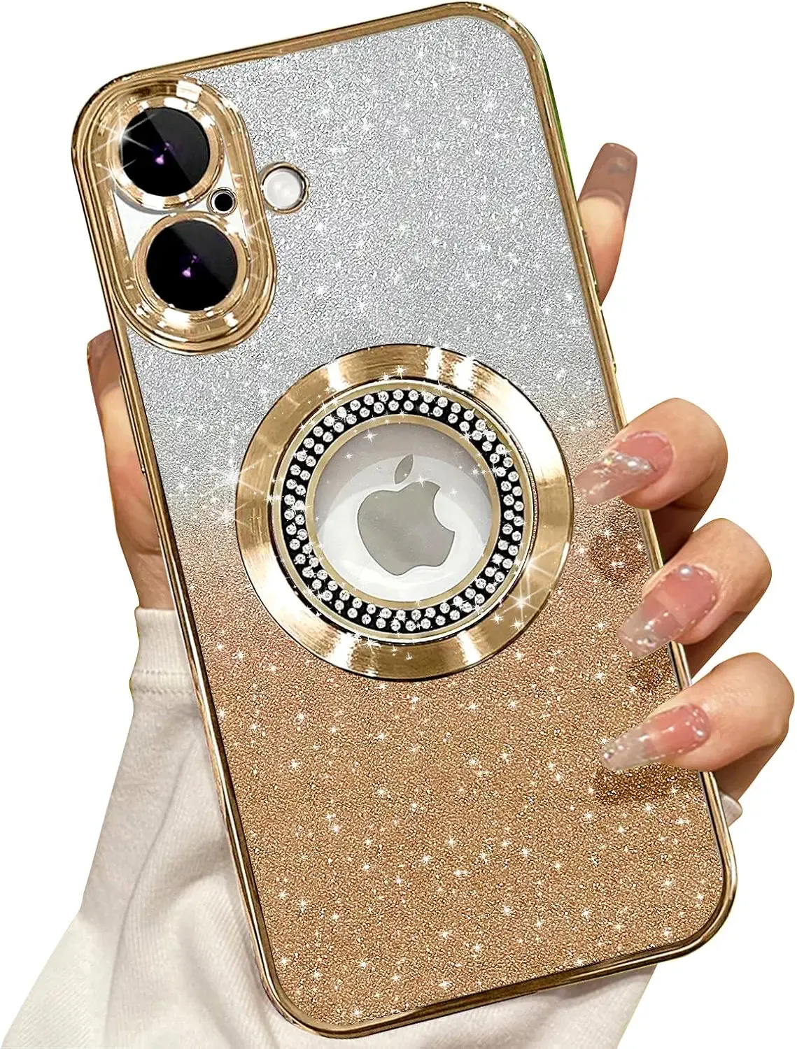 Misscase for iPhone 16 Magnetic Glitter Case Compatible with MagSafe,Full Protection Slim Shockproof Anti-Scratch Case with Camera Lens Protector Logo View Dust-Proof Net for Women Gold