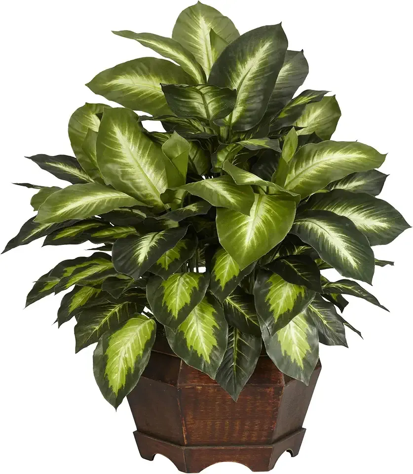 Nearly Natural 6639 24in. Golden Dieffenbachia Silk Plant, Green