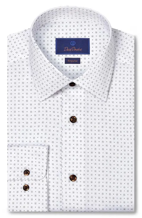 Regular Fit Neat Print Cotton Herringbone Dress Shirt