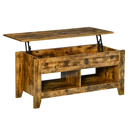 Lift Top Coffee Table w/ Hidden Storage Compartment & Shelf, Rustic Brown
