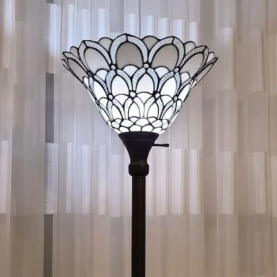 allen + roth 54-in Bronze Shelf Floor Lamp with Fabric Shade