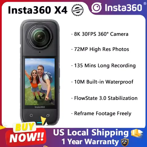 Insta360 X4 8K Panoramic Action Camera Refurbished 72MP Photos Digital Camera For Vlogging Cameras FlowState Stabilization 10M Waterproof Go Pro Vlogging 360° Camera Fast Shipping From US
