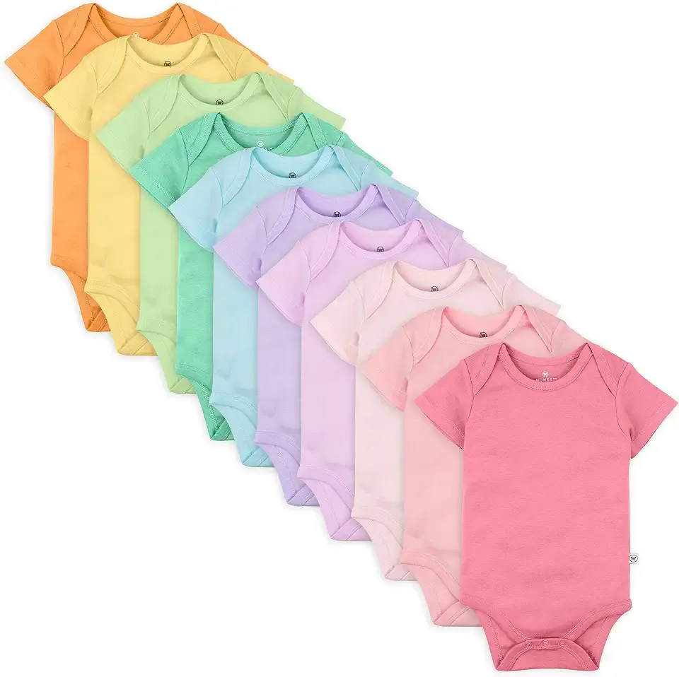 HonestBaby 10-pack Short Sleeve Bodysuits One-piece for Infant Baby Boys, Girls, Rainbow Girl, 0-3 Months
