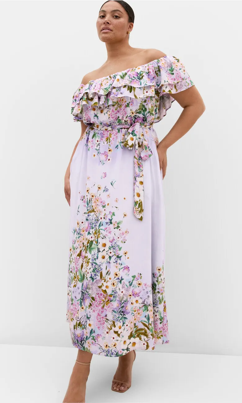 Garden Party Off Shoulder Maxi Dress - lilac
