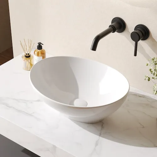 16 in. L x 13 in. W White Oval Bathroom Ceramic Vessel Sink Art Basin
