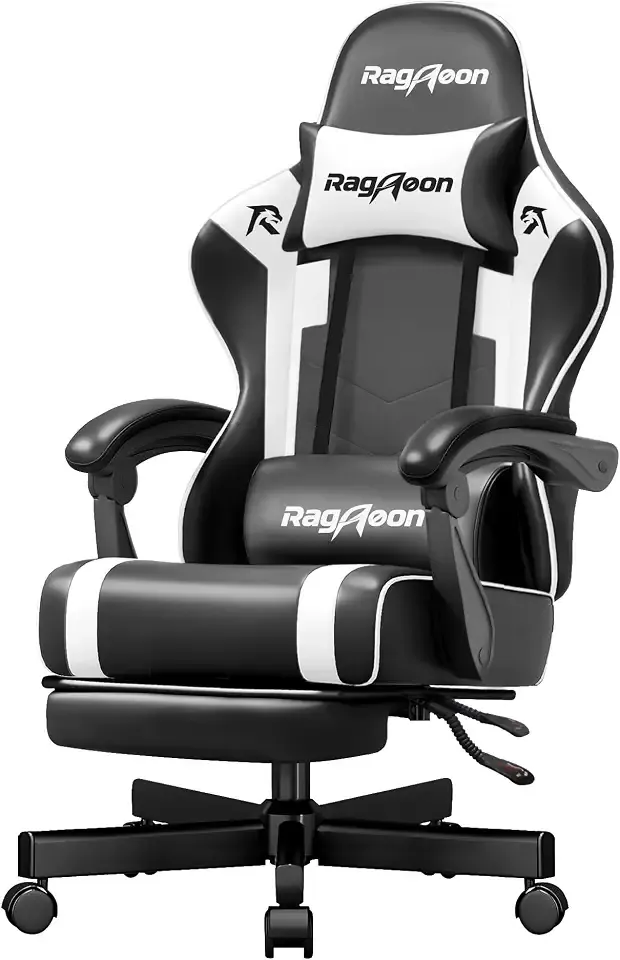 Video Gaming Chair for Adults with Footrest,Ergonomic PC Chair,Arctic White