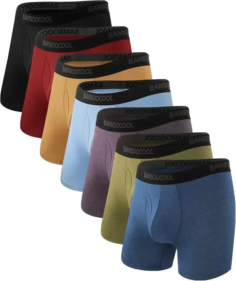 Men's Underwear Breathable Boxer Briefs with Fly Moisture-Wicking Lightweight Underwear 7-Pack
