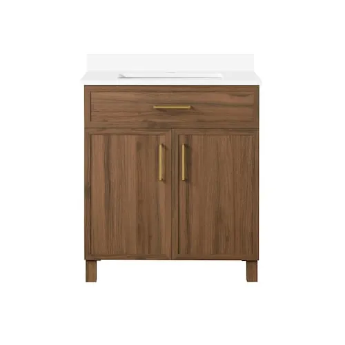 Bilston 30-inch Single Sink, 2-Door Vanity in Spiced Walnut with White Engineered Stone Top