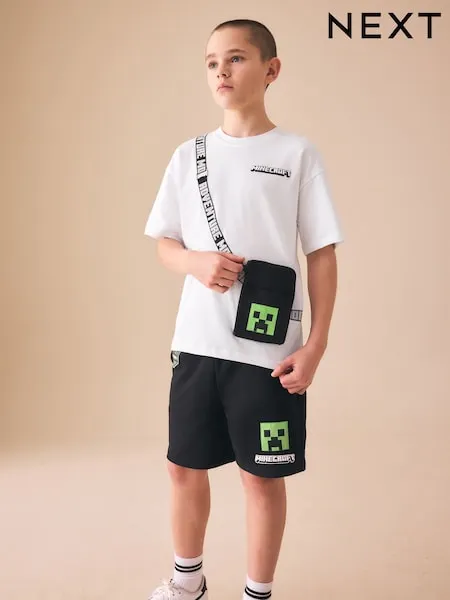 White/Black Minecraft Bag T-Shirt and Shorts Set (3-16yrs)
