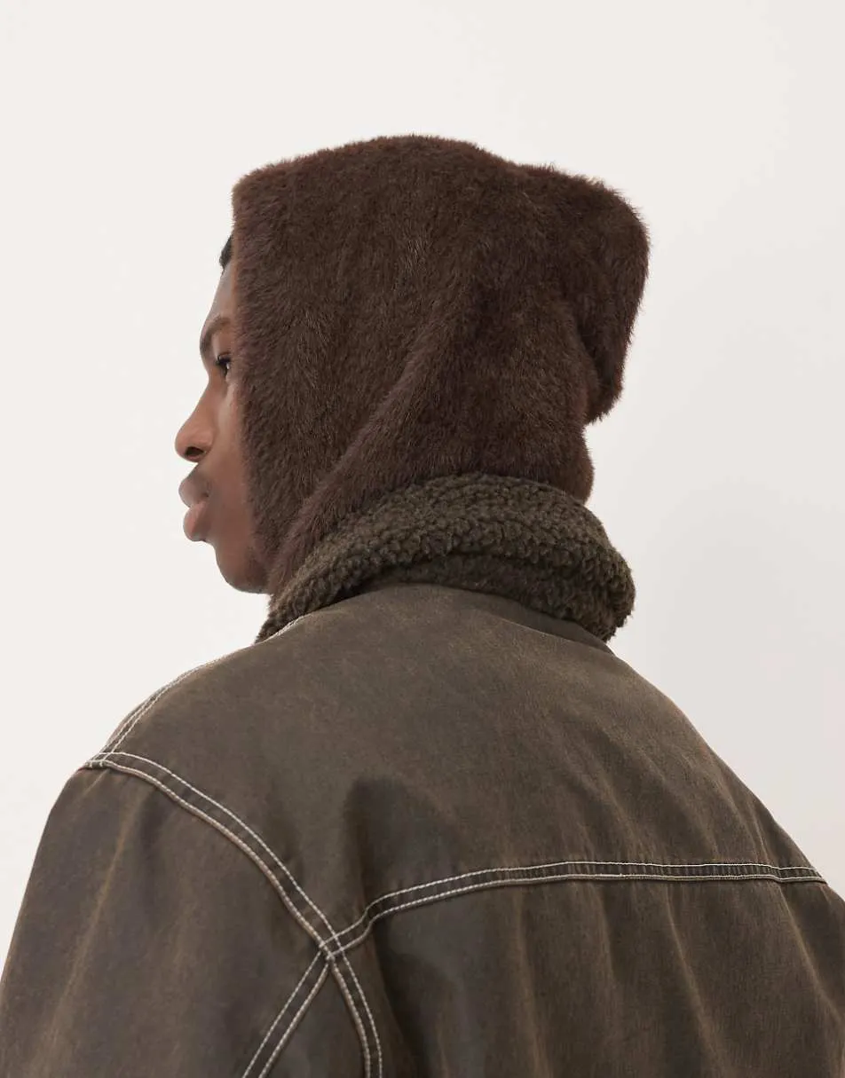 ASOS DESIGN knitted eyelash hood in brown