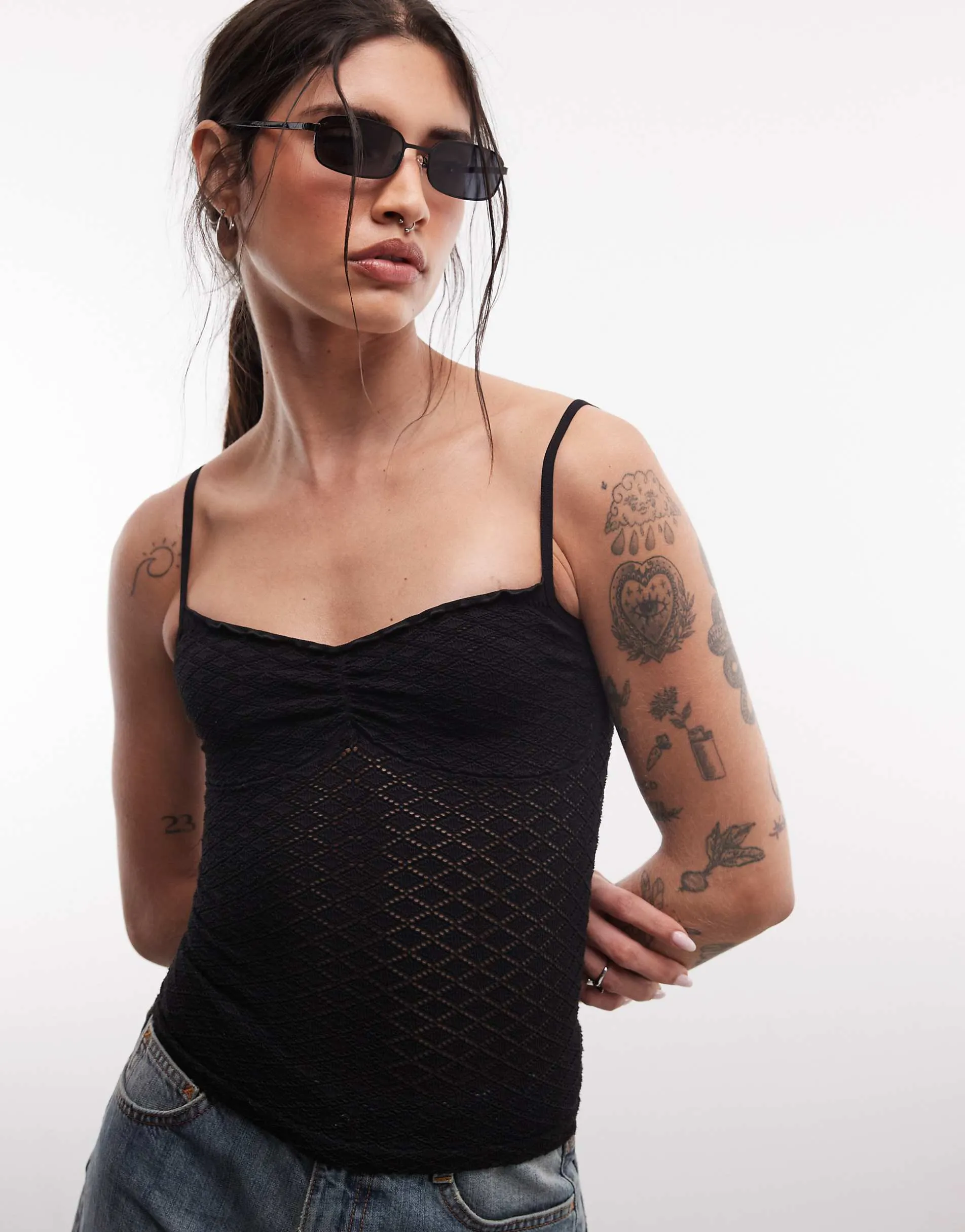 ASOS DESIGN seamless jacquard cami top in black