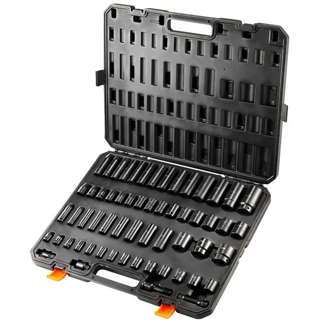 Serie di bussole a impatto 3/8 e 1/2, 59 pezzi, acciaio Cr-Mo 6 punti, SAE 5/16 a 1-1/4 e metriche 6-32 mm, valigetta da officina