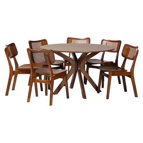 Linnet 7-Piece Dining Set in Walnut Brown and Brown