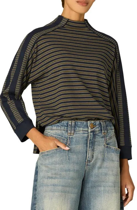 Stripe Mock Neck Rib Top