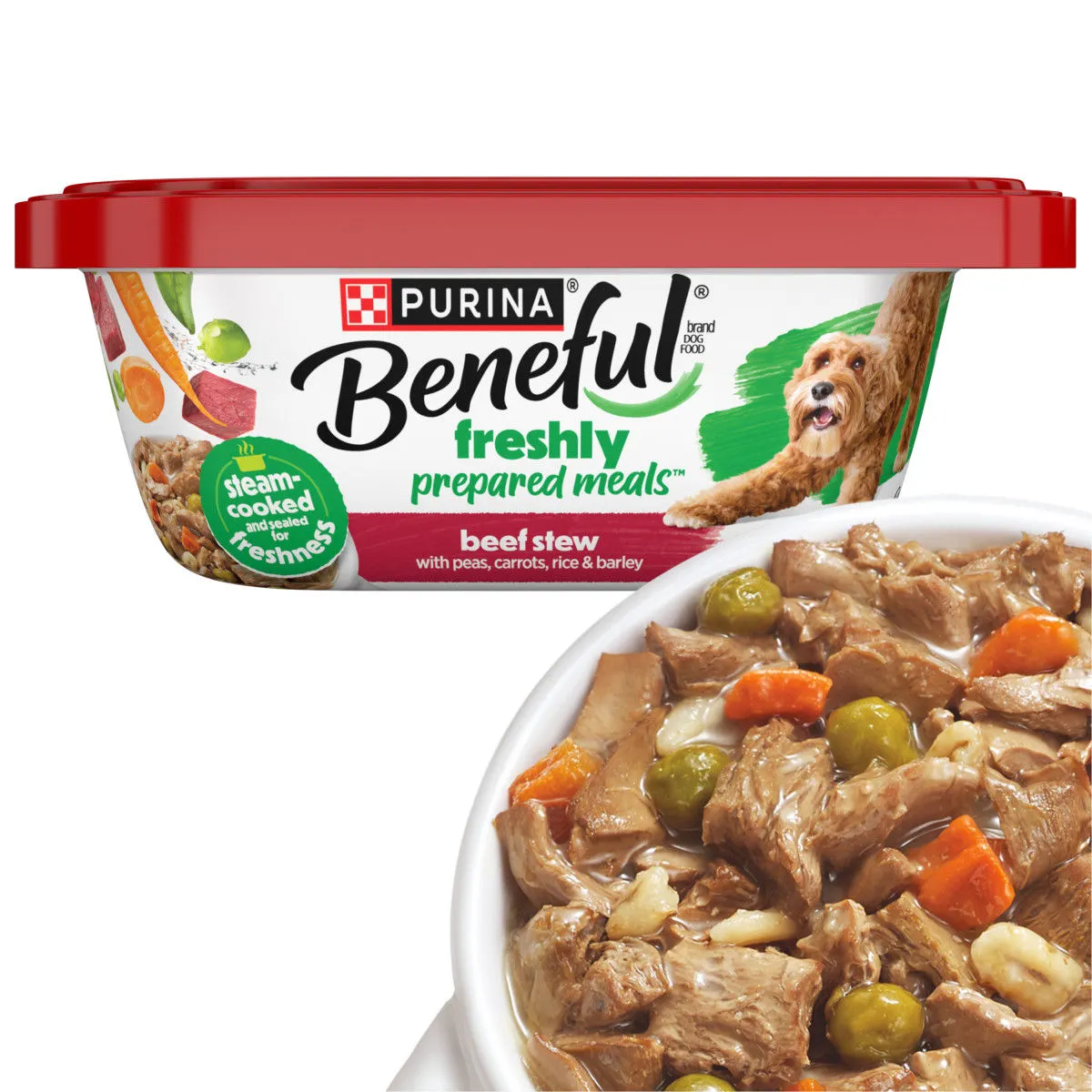 Purina Beneful Wet Dog Food Freshly Prepared Meals Beef Stew with Peas, Carrots, Rice, and Barley