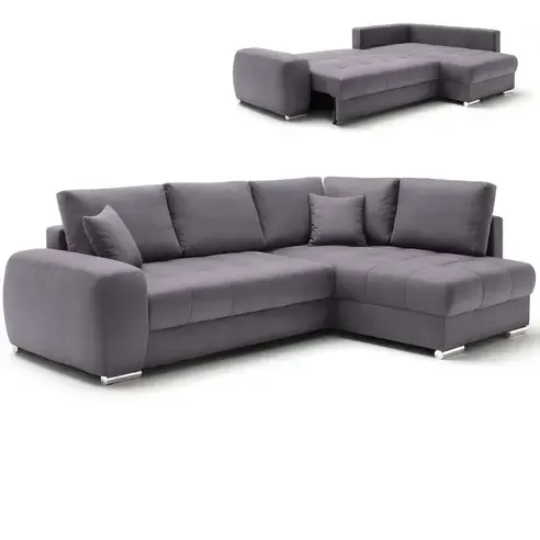 Ecksofa - grau - Boxspringfederung - Dauerschläfer - Chromfüße