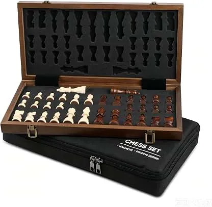 Rinten Wooden Chess Set with Folding Board - 15" Classic Magnetic Chess Set with Protective Bag for Adults, Chess Lovers Tournament Professional Beginner Rinten Wooden Chess Set with Folding Board - 15" Classic M…