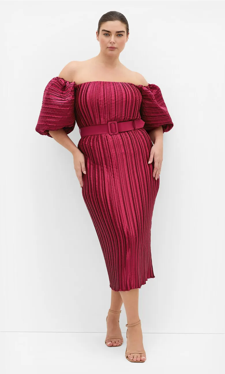 Krista Pleat Midi Dress - raspberry
