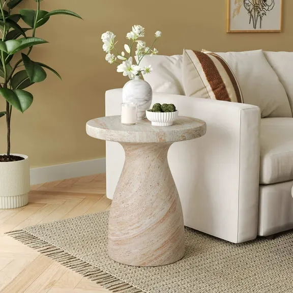 Christopher Knight Home Elegant 18" Outdoor Lightweight Concrete Mushroom Side Table, Travertine Finish $135.98