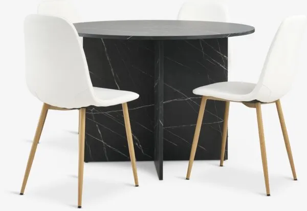 KRONDAL + JONSTRUP KRONDAL Ø110 tafel marmer + 4 JONSTRUP stoelen wit