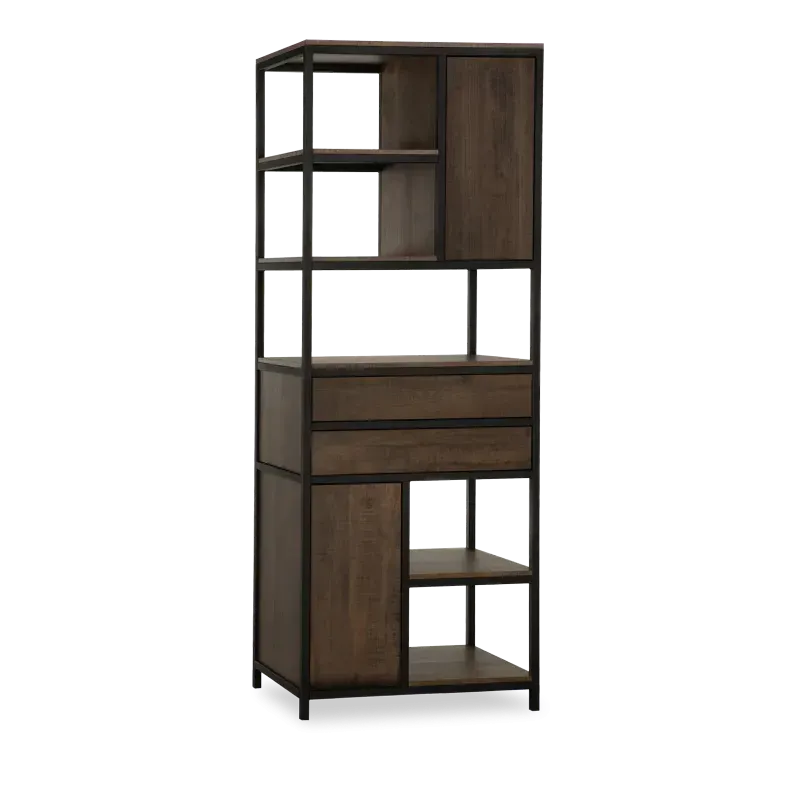 Wandkast Hero - 80 cm - Lamulux Dark Mango - metaal zwart - 5 open vakken, 2 deuren, 2 laden