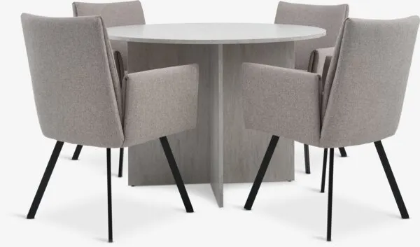 KRONDAL Ø110 tafel travertijn + 4 GJESING beige/zwart