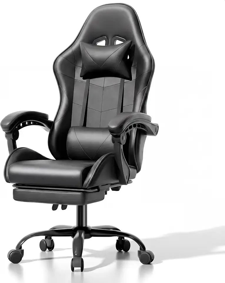 Ergonomic Gaming Chair, Desk Chair with Headrest & Lumbar Support, 90°-150° Reclining Backrest & Footrest, 361° Swivel Height Adjustable Computer Chair, High Back for Adults