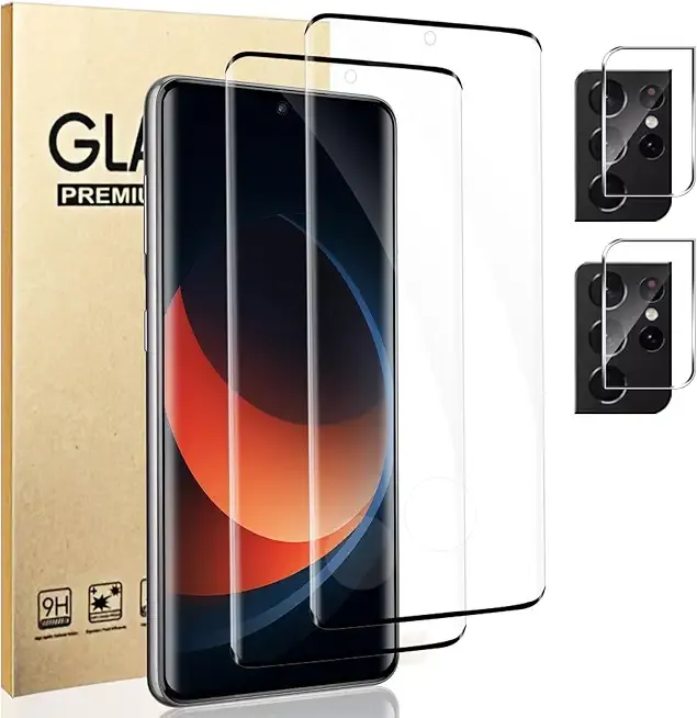 [2+2 Pack] Galaxy S21 Ultra Screen Protector and Camera Lens Protector, Fingerprint Unlock, HD Clear 9H Hardness Scratch Resistant, 3D Full Coverage Tempered Glass, For Galaxy S21 Ultra (6.8 Inch)