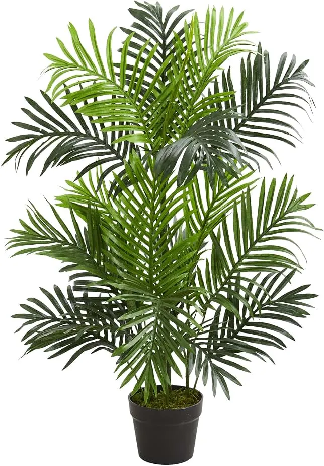 Nearly Natural 3 ft Artificial Paradise Palm Tree with Nursery Pot | Lush Realistic Fronds, Multi-Stalk Design, Stable Nursery Pot, Tropical Living…