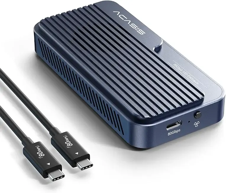 80Gbps M.2 NVMe SSD Enclosure, Thunderbolt 5 & USB4 V2.0 Compatible | Advanced Dual-Chip • Active Cooling Fan • Backward Compatible with TB4/USB4• Premium Aluminum Alloy • Tool-Free Installation