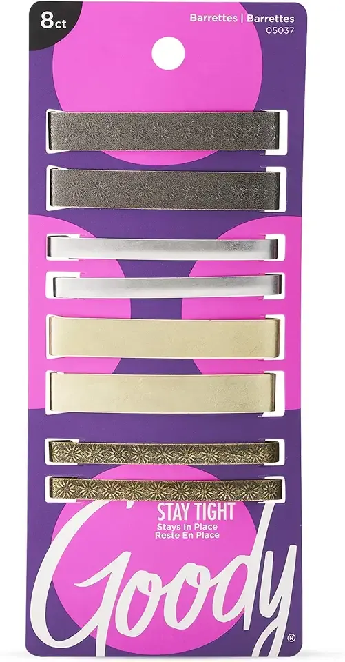 Goody Stay Tight Hair Barrettes - 8 Ct, Assorted Metallic Colors, Non-Slip Flat Hair Clips, Comfortable & Versatile Hair Accessories for Women & Men, Hair Clips for All Hair Types